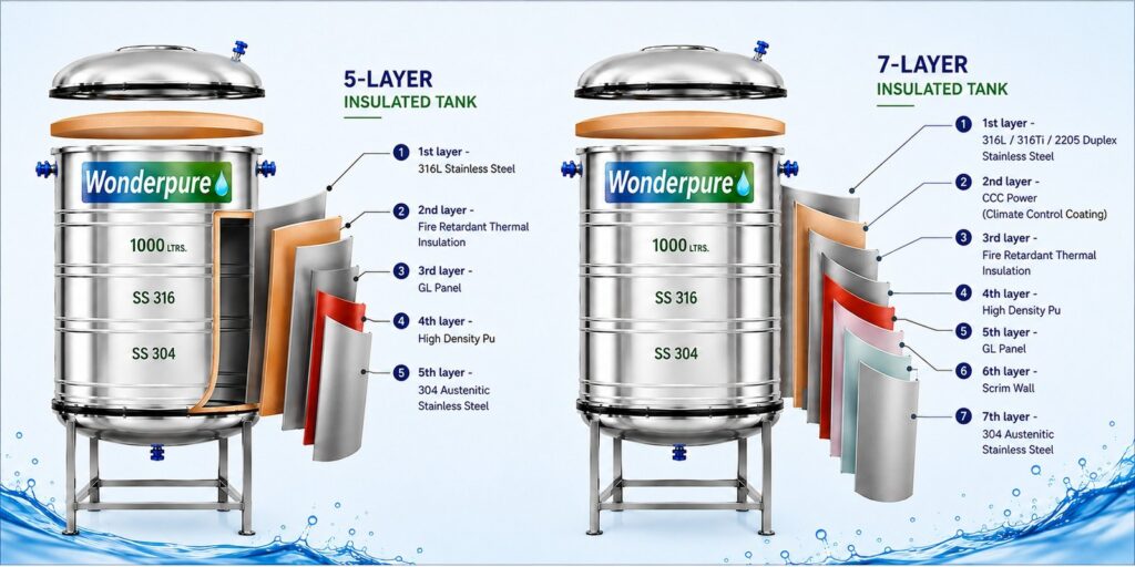 Wonderpure 5 Layer & 7 Layer Insulated Steel Tanks
